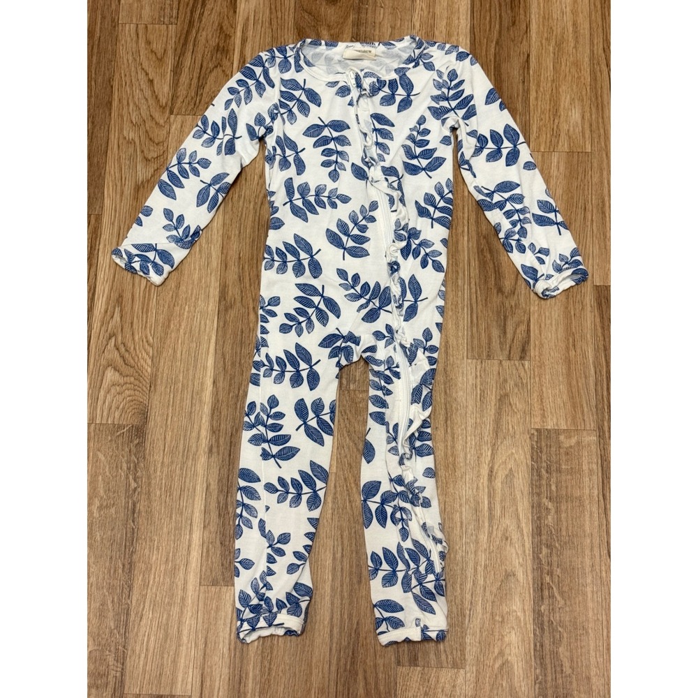 Spearmint Love Blue Leaf Bamboo Viscose Ruffle Zipper‎ Footless Sleeper 18-24M